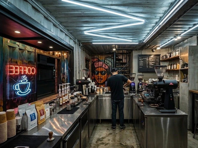 Booth container coffee shop portable dengan window bar