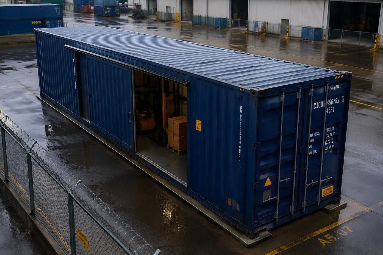 Warehouse gudang kontainer untuk penyimpanan alat berat dan stok logistik proyek