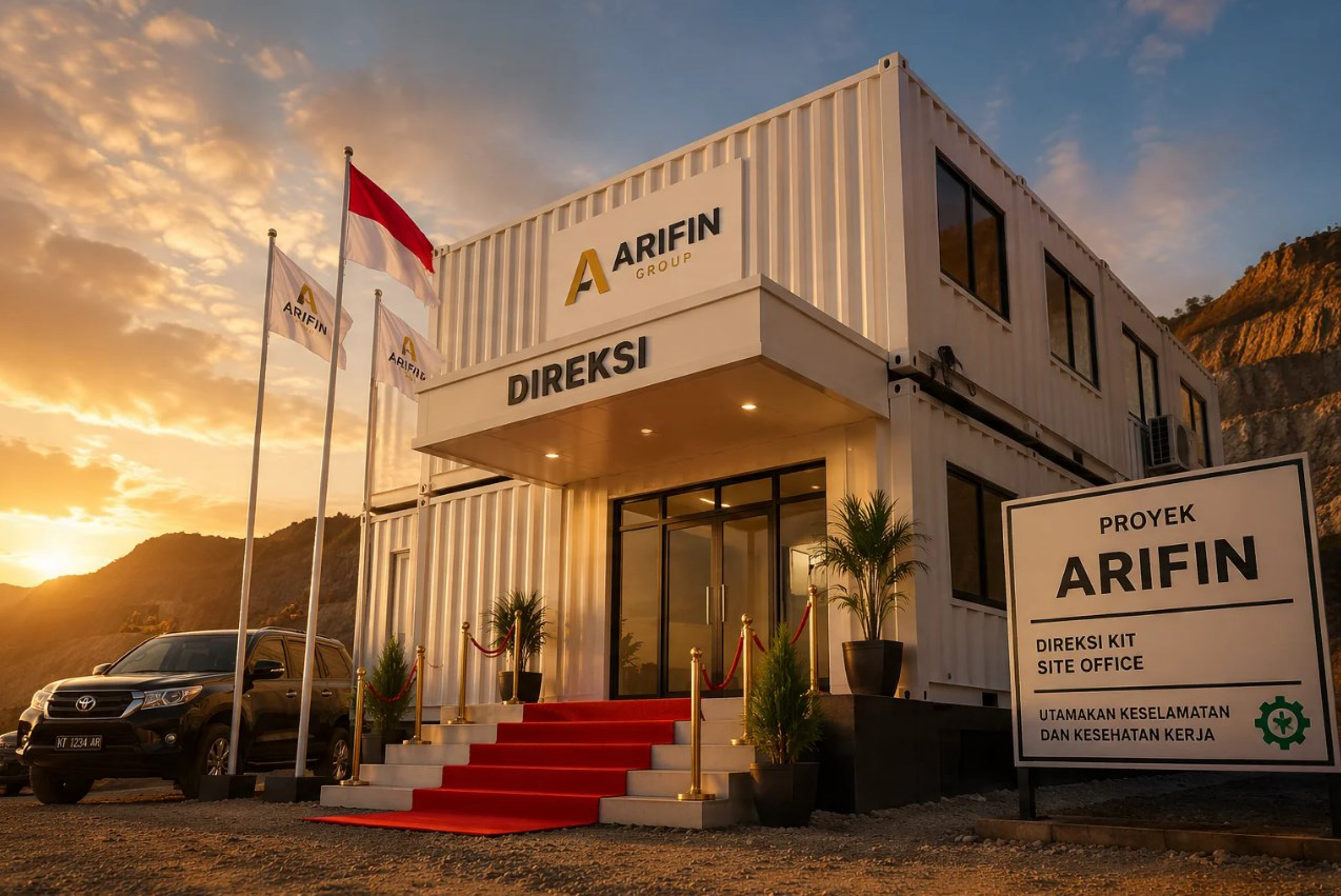 Site office direksi kit container untuk pusat komando proyek pembangunan infrastruktur jalan